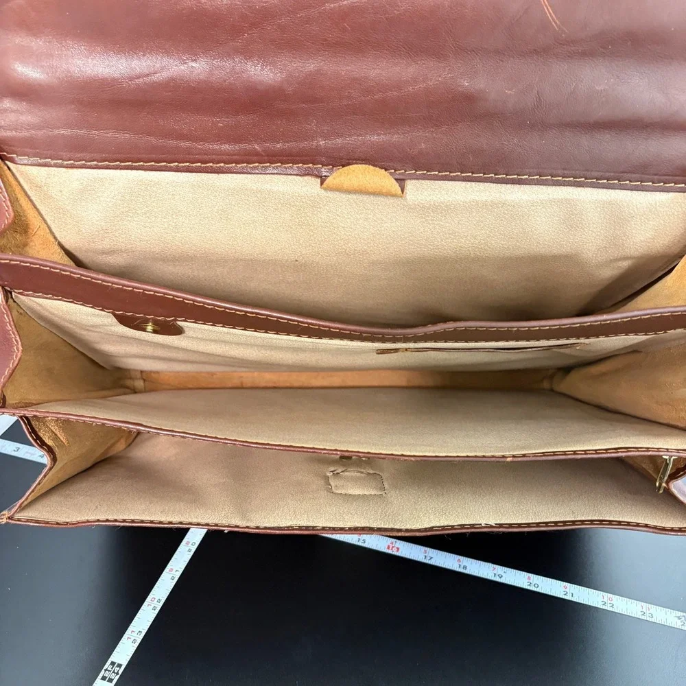 Mens Leather Briefcase Large Brown Made in Italy Vintage Satchel Attache Career